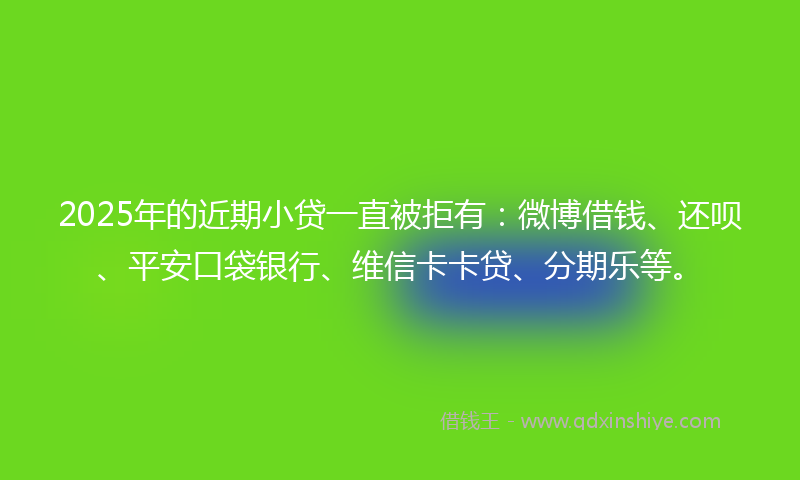 2025年的近期小贷一直被拒有：微博借钱、还呗、平安口袋银行、维信卡卡贷、分期乐等。