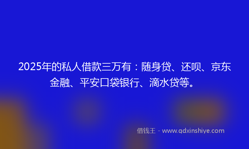 2025年的私人借款三万有：随身贷、还呗、京东金融、平安口袋银行、滴水贷等。