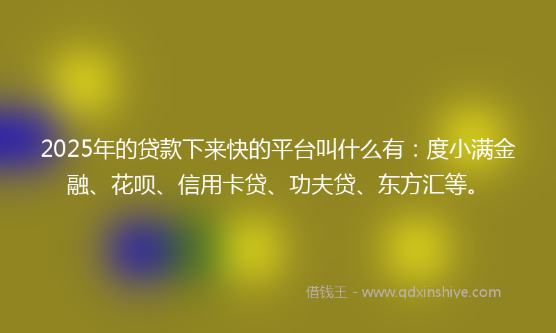 2025年的贷款下来快的平台叫什么有：度小满金融、花呗、信用卡贷、功夫贷、东方汇等。