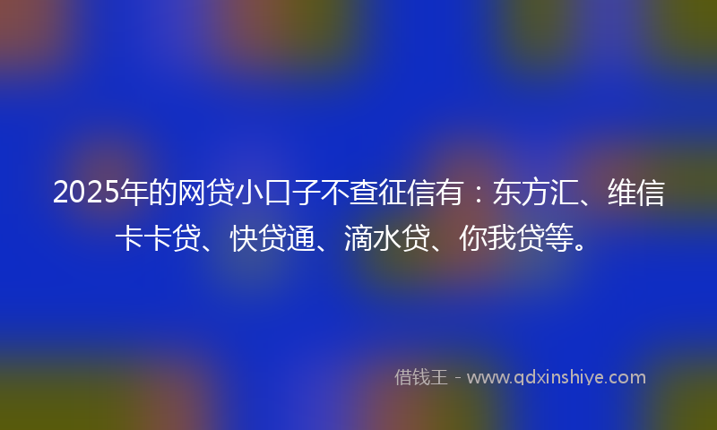 2025年的网贷小口子不查征信有：东方汇、维信卡卡贷、快贷通、滴水贷、你我贷等。