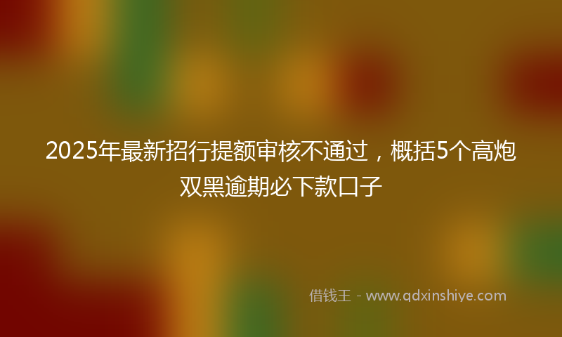 2025年最新招行提额审核不通过，概括5个高炮双黑逾期必下款口子