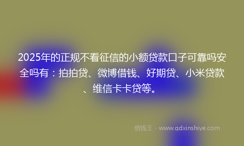 2025年的正规不看征信的小额贷款口子可靠吗安全吗有：拍拍贷、微博借钱、好期贷、小米贷款、维信卡卡贷等。