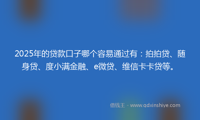 2025年的贷款口子哪个容易通过有：拍拍贷、随身贷、度小满金融、e微贷、维信卡卡贷等。
