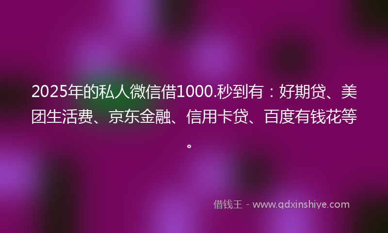 2025年的私人微信借1000.秒到有：好期贷、美团生活费、京东金融、信用卡贷、百度有钱花等。