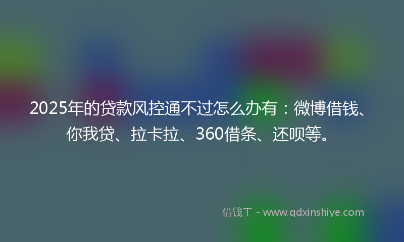 2025年的贷款风控通不过怎么办有：微博借钱、你我贷、拉卡拉、360借条、还呗等。