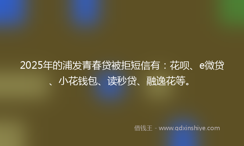 2025年的浦发青春贷被拒短信有：花呗、e微贷、小花钱包、读秒贷、融逸花等。