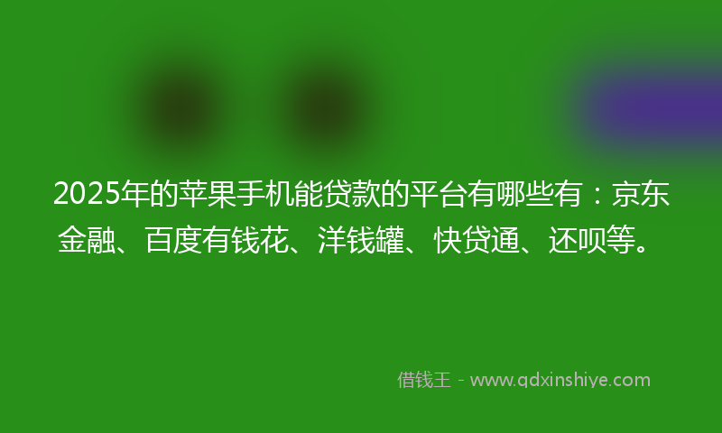 2025年的苹果手机能贷款的平台有哪些有：京东金融、百度有钱花、洋钱罐、快贷通、还呗等。