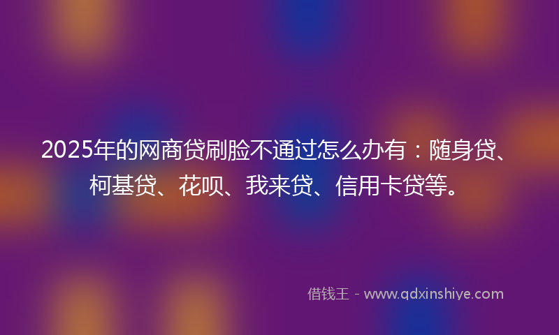 2025年的网商贷刷脸不通过怎么办有：随身贷、柯基贷、花呗、我来贷、信用卡贷等。