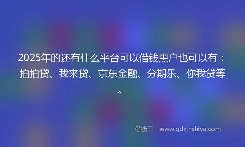 2025年的还有什么平台可以借钱黑户也可以有：拍拍贷、我来贷、京东金融、分期乐、你我贷等。