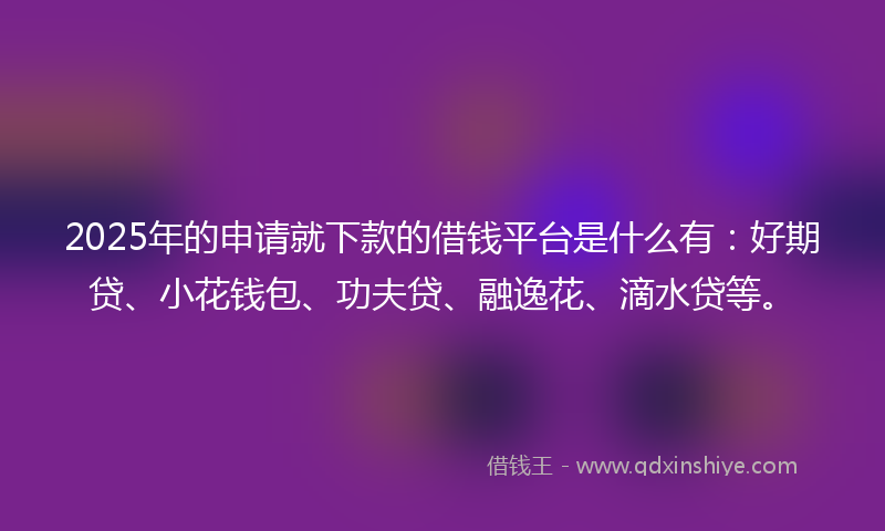 2025年的申请就下款的借钱平台是什么有：好期贷、小花钱包、功夫贷、融逸花、滴水贷等。