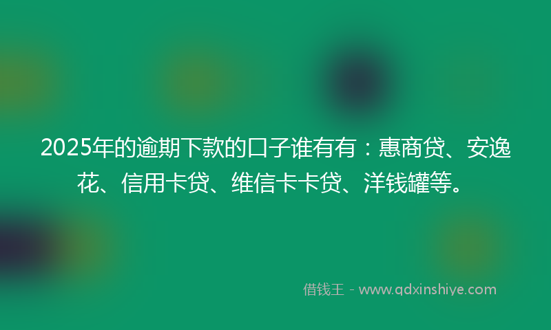 2025年的逾期下款的口子谁有有：惠商贷、安逸花、信用卡贷、维信卡卡贷、洋钱罐等。