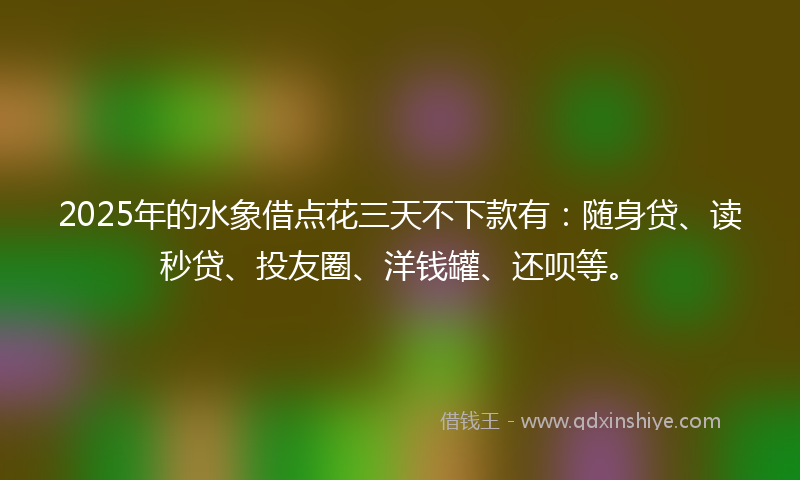 2025年的水象借点花三天不下款有：随身贷、读秒贷、投友圈、洋钱罐、还呗等。