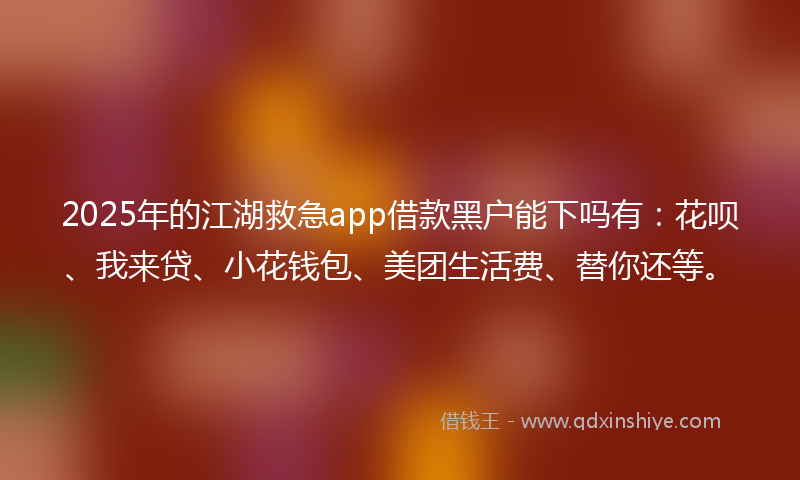 2025年的江湖救急app借款黑户能下吗有：花呗、我来贷、小花钱包、美团生活费、替你还等。