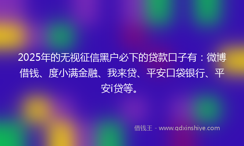 2025年的无视征信黑户必下的贷款口子有：微博借钱、度小满金融、我来贷、平安口袋银行、平安i贷等。