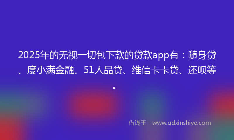 2025年的无视一切包下款的贷款app有：随身贷、度小满金融、51人品贷、维信卡卡贷、还呗等。