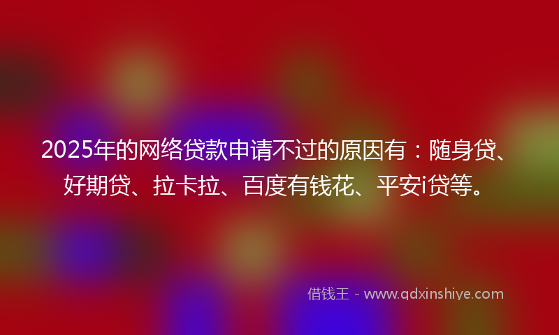 2025年的网络贷款申请不过的原因有：随身贷、好期贷、拉卡拉、百度有钱花、平安i贷等。