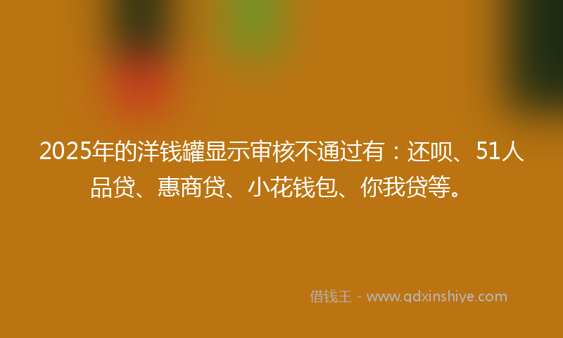2025年的洋钱罐显示审核不通过有：还呗、51人品贷、惠商贷、小花钱包、你我贷等。