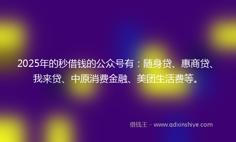 2025年的秒借钱的公众号有：随身贷、惠商贷、我来贷、中原消费金融、美团生活费等。