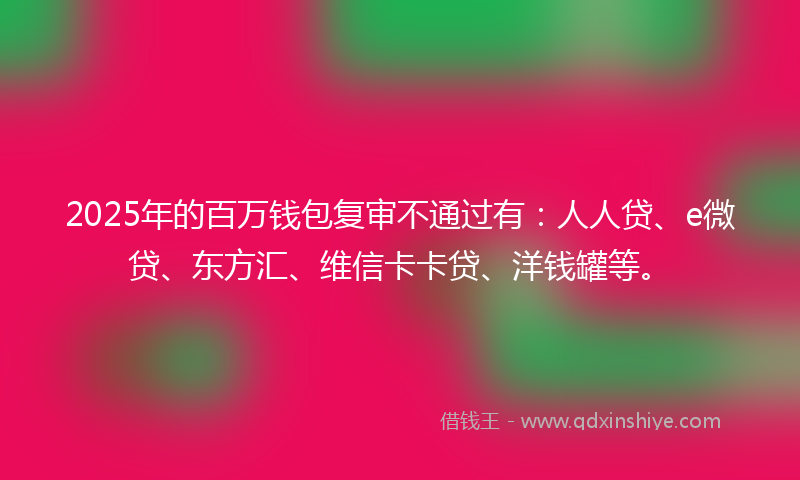2025年的百万钱包复审不通过有：人人贷、e微贷、东方汇、维信卡卡贷、洋钱罐等。