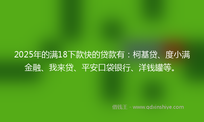 2025年的满18下款快的贷款有：柯基贷、度小满金融、我来贷、平安口袋银行、洋钱罐等。