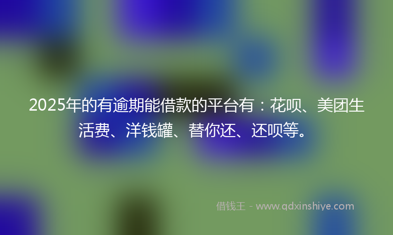 2025年的有逾期能借款的平台有：花呗、美团生活费、洋钱罐、替你还、还呗等。
