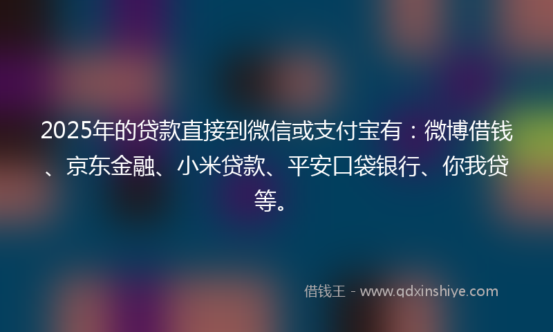 2025年的贷款直接到微信或支付宝有：微博借钱、京东金融、小米贷款、平安口袋银行、你我贷等。