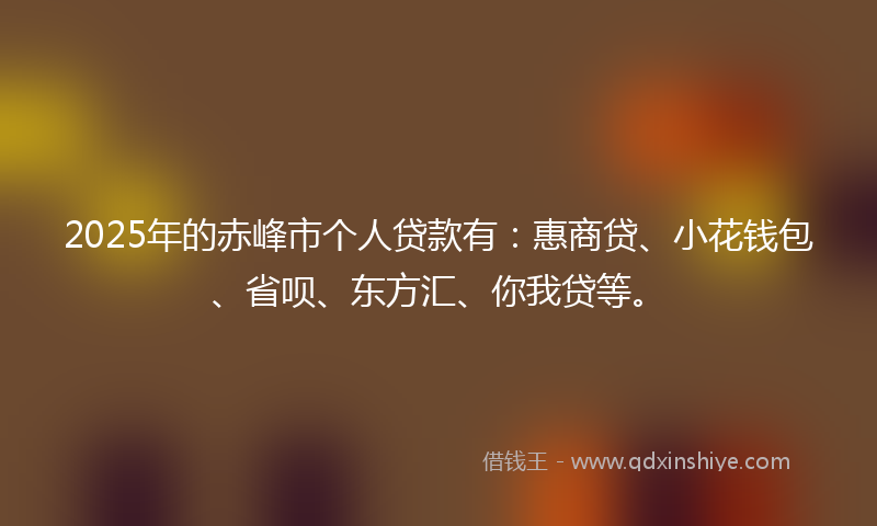2025年的赤峰市个人贷款有：惠商贷、小花钱包、省呗、东方汇、你我贷等。
