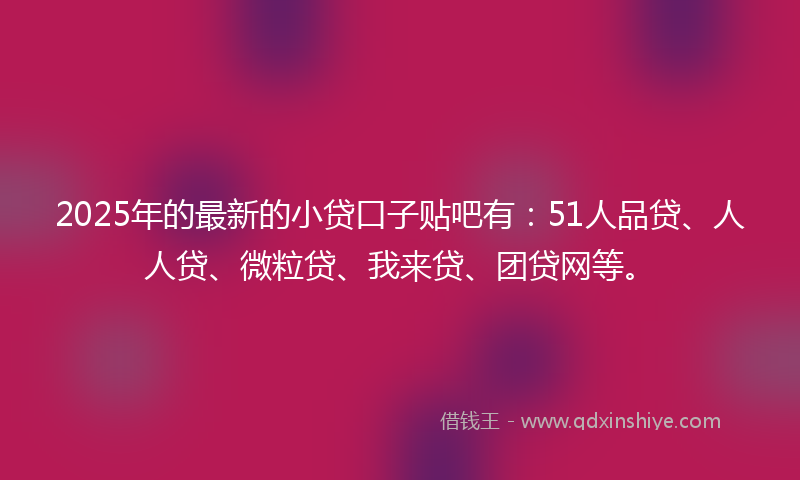 2025年的最新的小贷口子贴吧有：51人品贷、人人贷、微粒贷、我来贷、团贷网等。