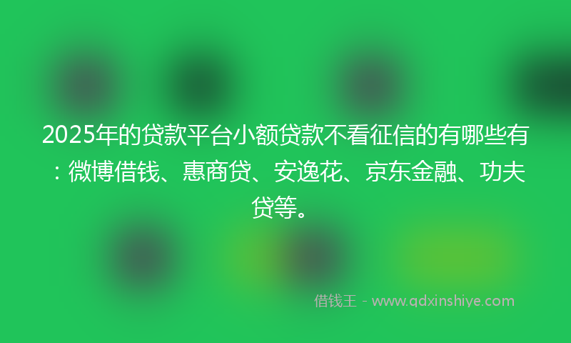2025年的贷款平台小额贷款不看征信的有哪些有：微博借钱、惠商贷、安逸花、京东金融、功夫贷等。