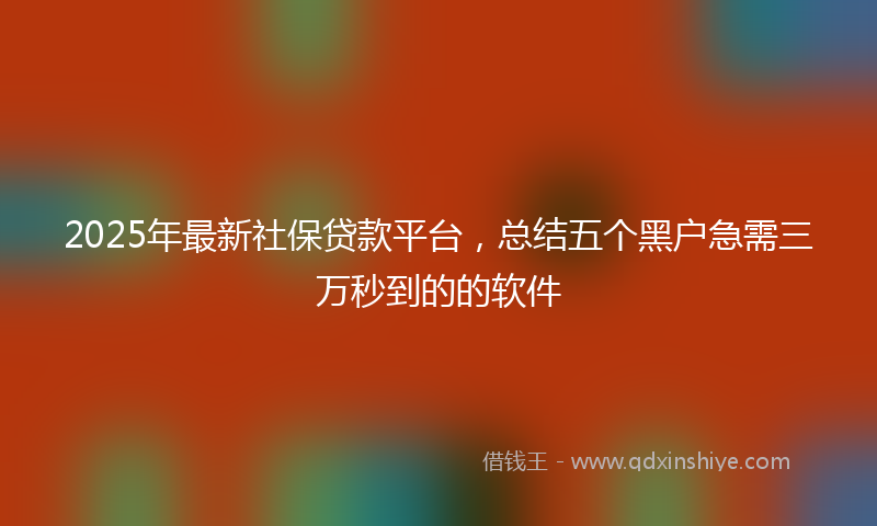 2025年最新社保贷款平台，总结五个黑户急需三万秒到的的软件
