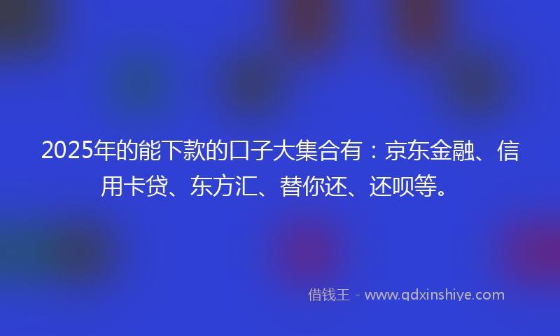2025年的能下款的口子大集合有：京东金融、信用卡贷、东方汇、替你还、还呗等。