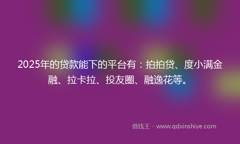 2025年的贷款能下的平台有：拍拍贷、度小满金融、拉卡拉、投友圈、融逸花等。