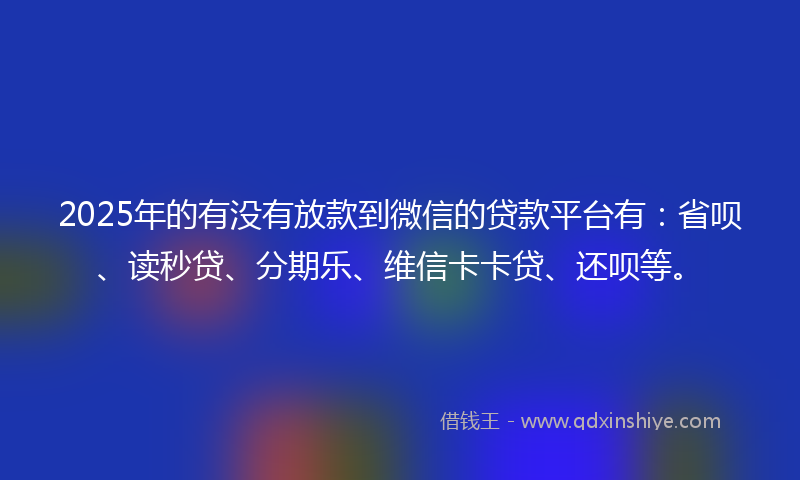 2025年的有没有放款到微信的贷款平台有：省呗、读秒贷、分期乐、维信卡卡贷、还呗等。