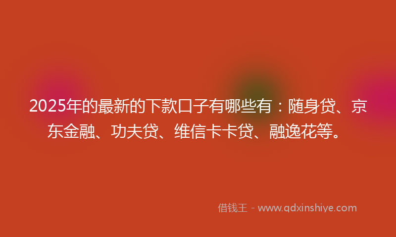2025年的最新的下款口子有哪些有：随身贷、京东金融、功夫贷、维信卡卡贷、融逸花等。