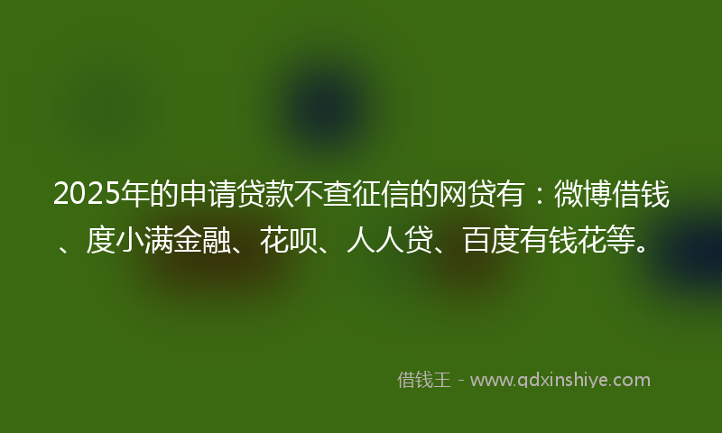 2025年的申请贷款不查征信的网贷有：微博借钱、度小满金融、花呗、人人贷、百度有钱花等。