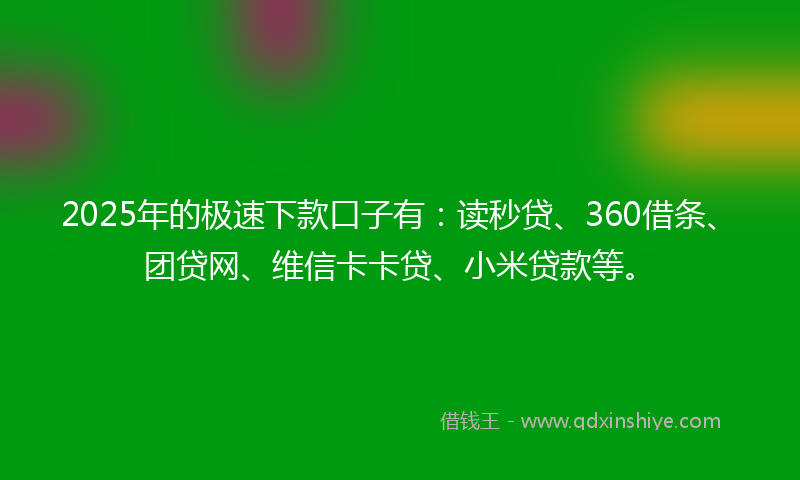 2025年的极速下款口子有：读秒贷、360借条、团贷网、维信卡卡贷、小米贷款等。
