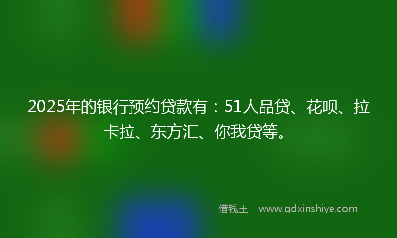 2025年的银行预约贷款有：51人品贷、花呗、拉卡拉、东方汇、你我贷等。