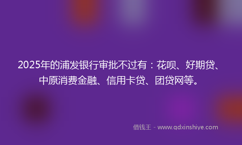 2025年的浦发银行审批不过有：花呗、好期贷、中原消费金融、信用卡贷、团贷网等。