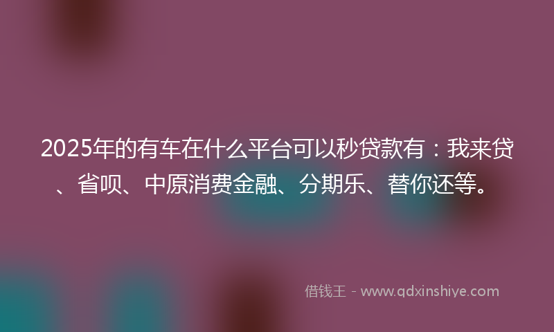 2025年的有车在什么平台可以秒贷款有：我来贷、省呗、中原消费金融、分期乐、替你还等。