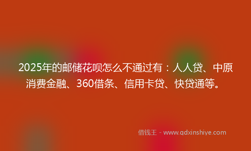 2025年的邮储花呗怎么不通过有：人人贷、中原消费金融、360借条、信用卡贷、快贷通等。