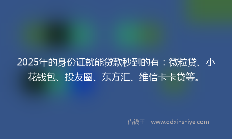 2025年的身份证就能贷款秒到的有：微粒贷、小花钱包、投友圈、东方汇、维信卡卡贷等。