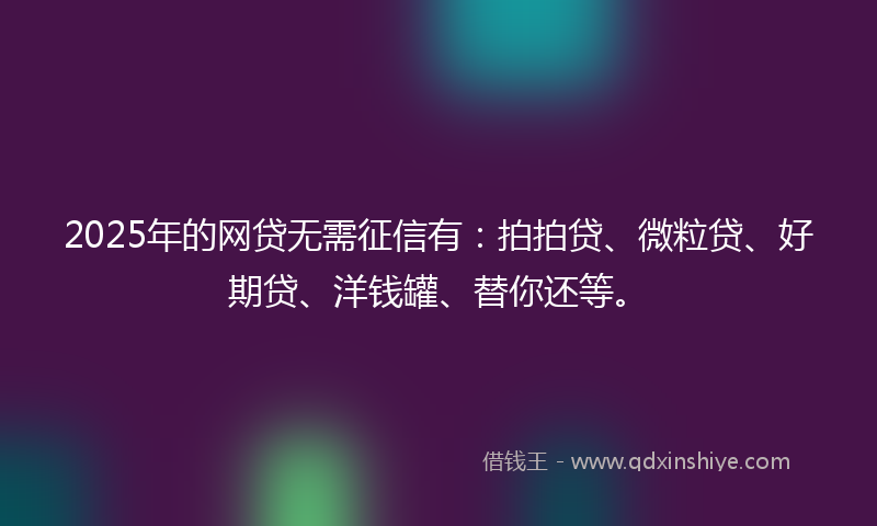 2025年的网贷无需征信有：拍拍贷、微粒贷、好期贷、洋钱罐、替你还等。