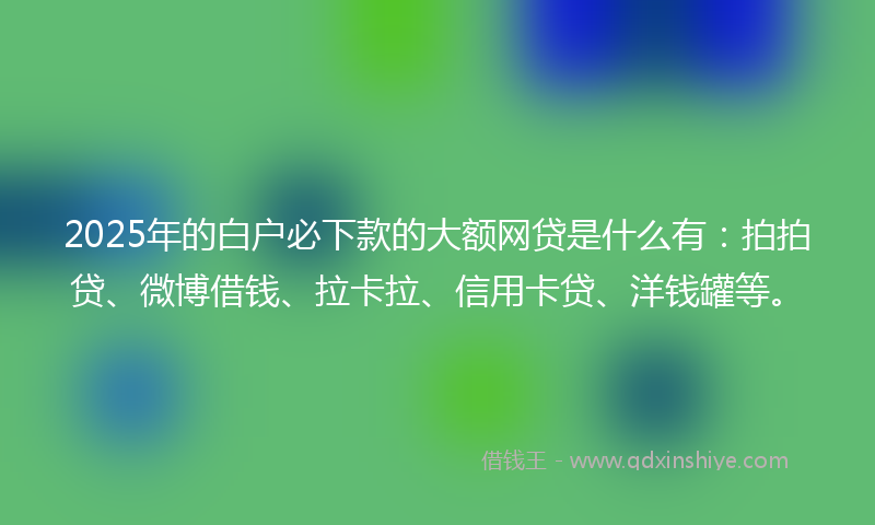 2025年的白户必下款的大额网贷是什么有：拍拍贷、微博借钱、拉卡拉、信用卡贷、洋钱罐等。