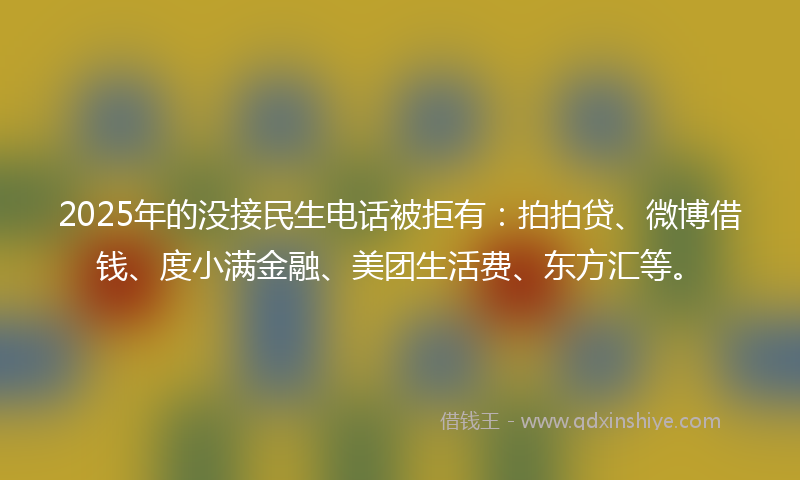 2025年的没接民生电话被拒有：拍拍贷、微博借钱、度小满金融、美团生活费、东方汇等。