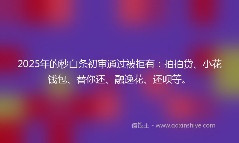 2025年的秒白条初审通过被拒有：拍拍贷、小花钱包、替你还、融逸花、还呗等。