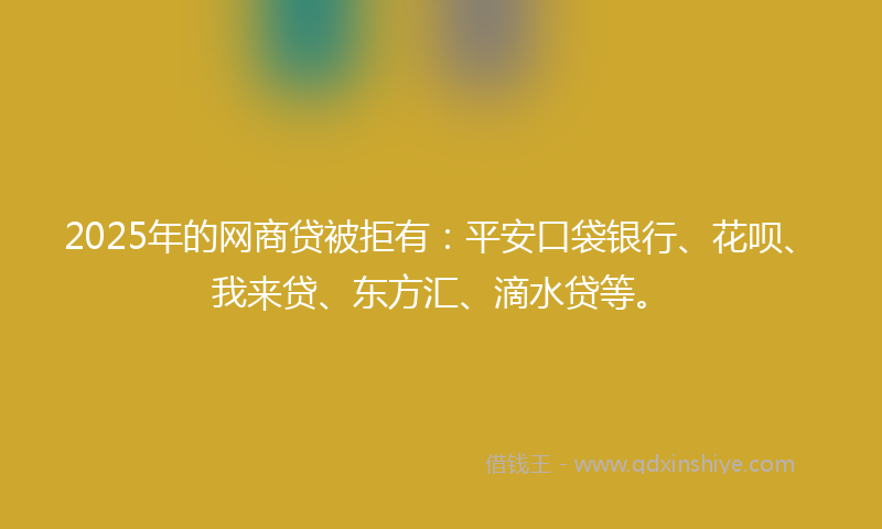 2025年的网商贷被拒有：平安口袋银行、花呗、我来贷、东方汇、滴水贷等。