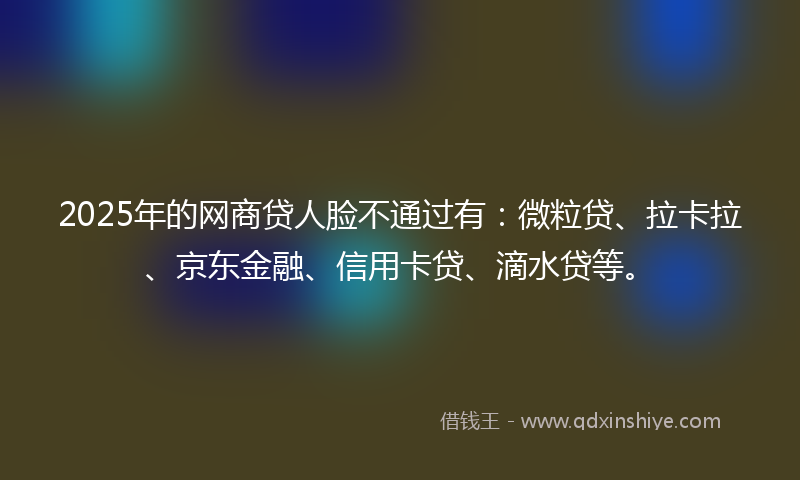 2025年的网商贷人脸不通过有：微粒贷、拉卡拉、京东金融、信用卡贷、滴水贷等。