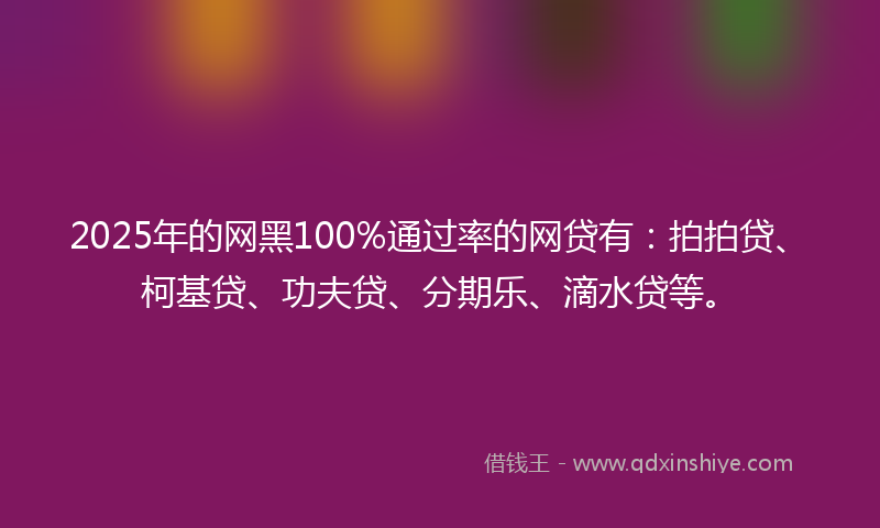 2025年的网黑100%通过率的网贷有：拍拍贷、柯基贷、功夫贷、分期乐、滴水贷等。
