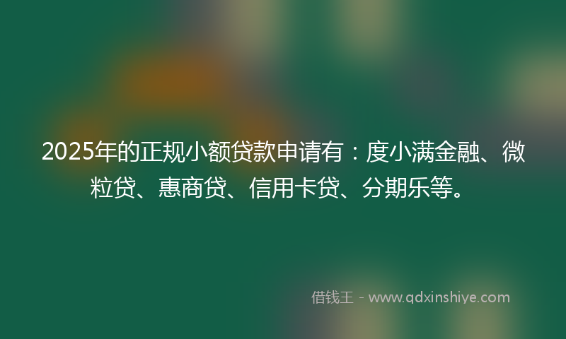 2025年的正规小额贷款申请有：度小满金融、微粒贷、惠商贷、信用卡贷、分期乐等。
