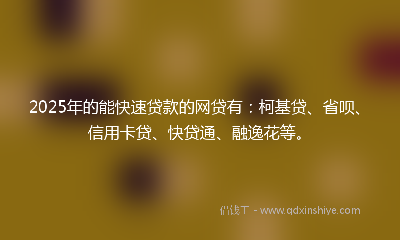 2025年的能快速贷款的网贷有：柯基贷、省呗、信用卡贷、快贷通、融逸花等。